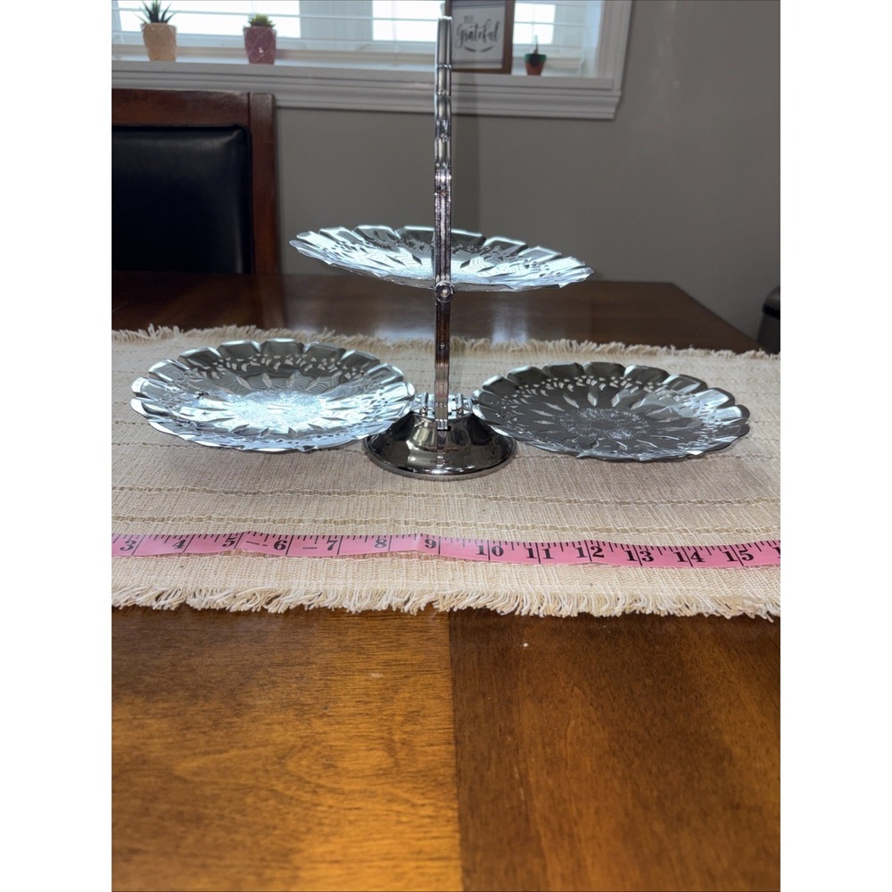 Vintage 3 Tier Metal Folding Tidbit Tray Or Serving Stand Scalloped Hong Kong